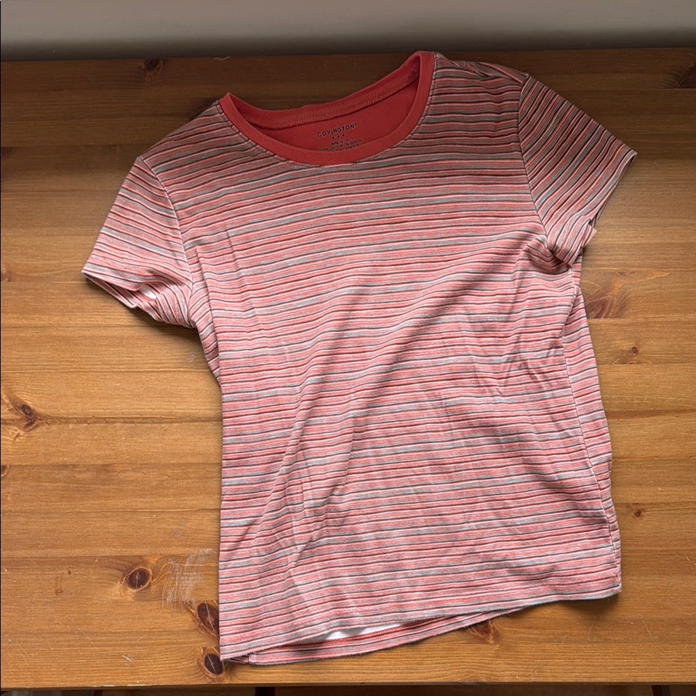 Pink and Gray Striped Tee